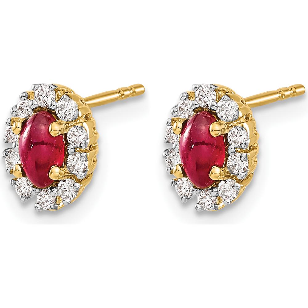 10K Yellow Gold Oval Halo Ruby and Diamond Earrings - 0.33 Carat Total Ruby Weight, 0.02 Carat Total Diamond Weight by Monteluci Fine Jewelry