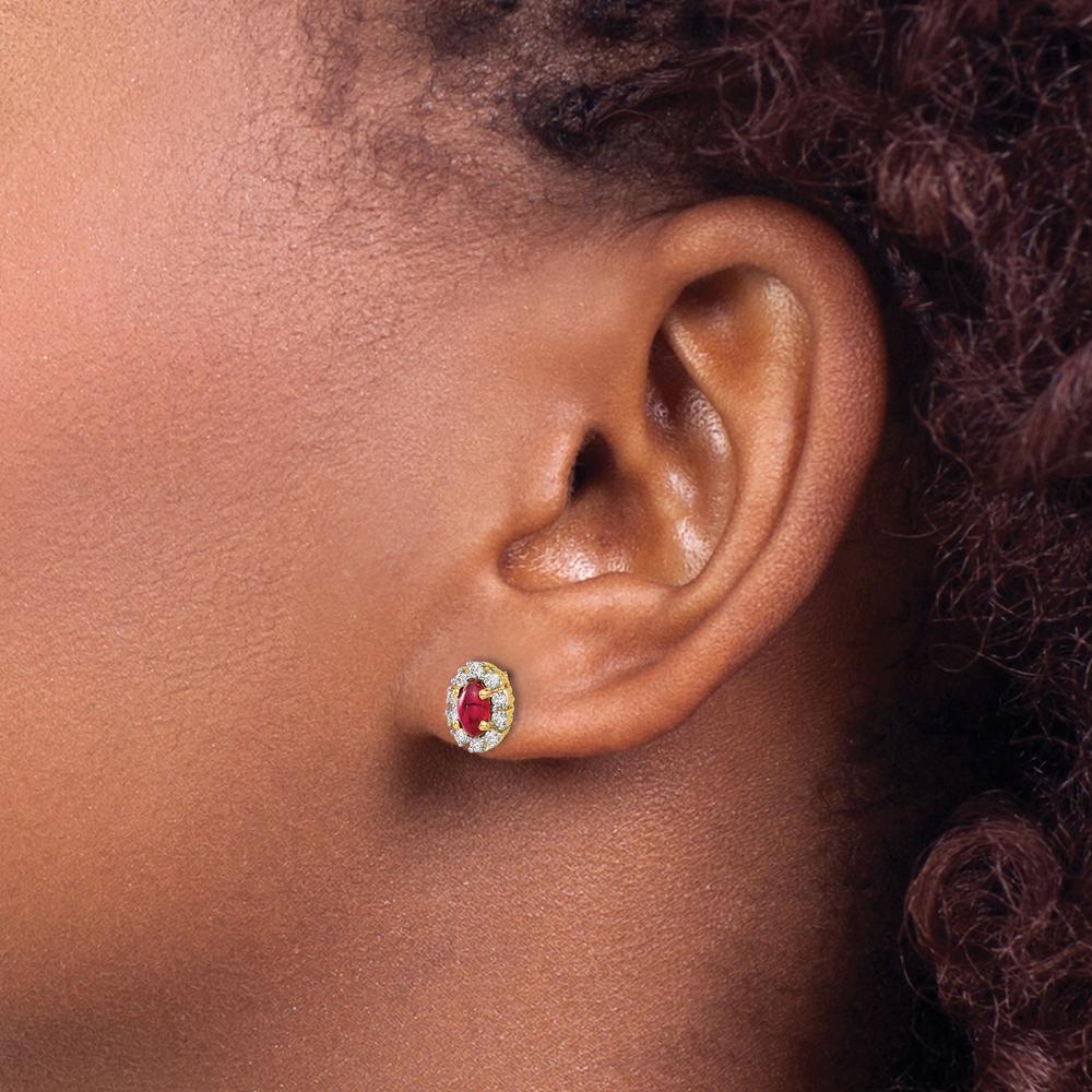 10K Yellow Gold Oval Halo Ruby and Diamond Earrings - 0.33 Carat Total Ruby Weight, 0.02 Carat Total Diamond Weight by Monteluci Fine Jewelry