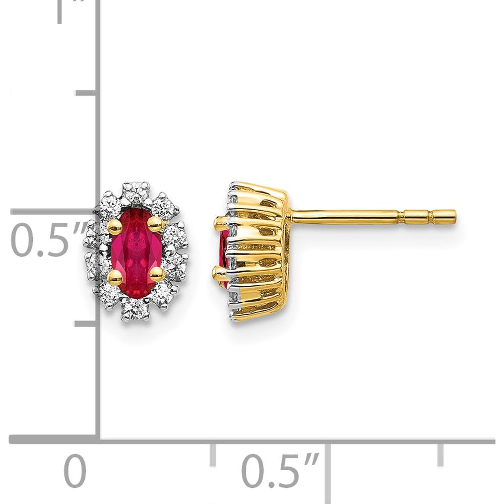 10K Yellow Gold Oval Halo Ruby and Diamond Earrings - 0.33 Carat Total Ruby Weight, 0.02 Carat Total Diamond Weight by Monteluci Fine Jewelry