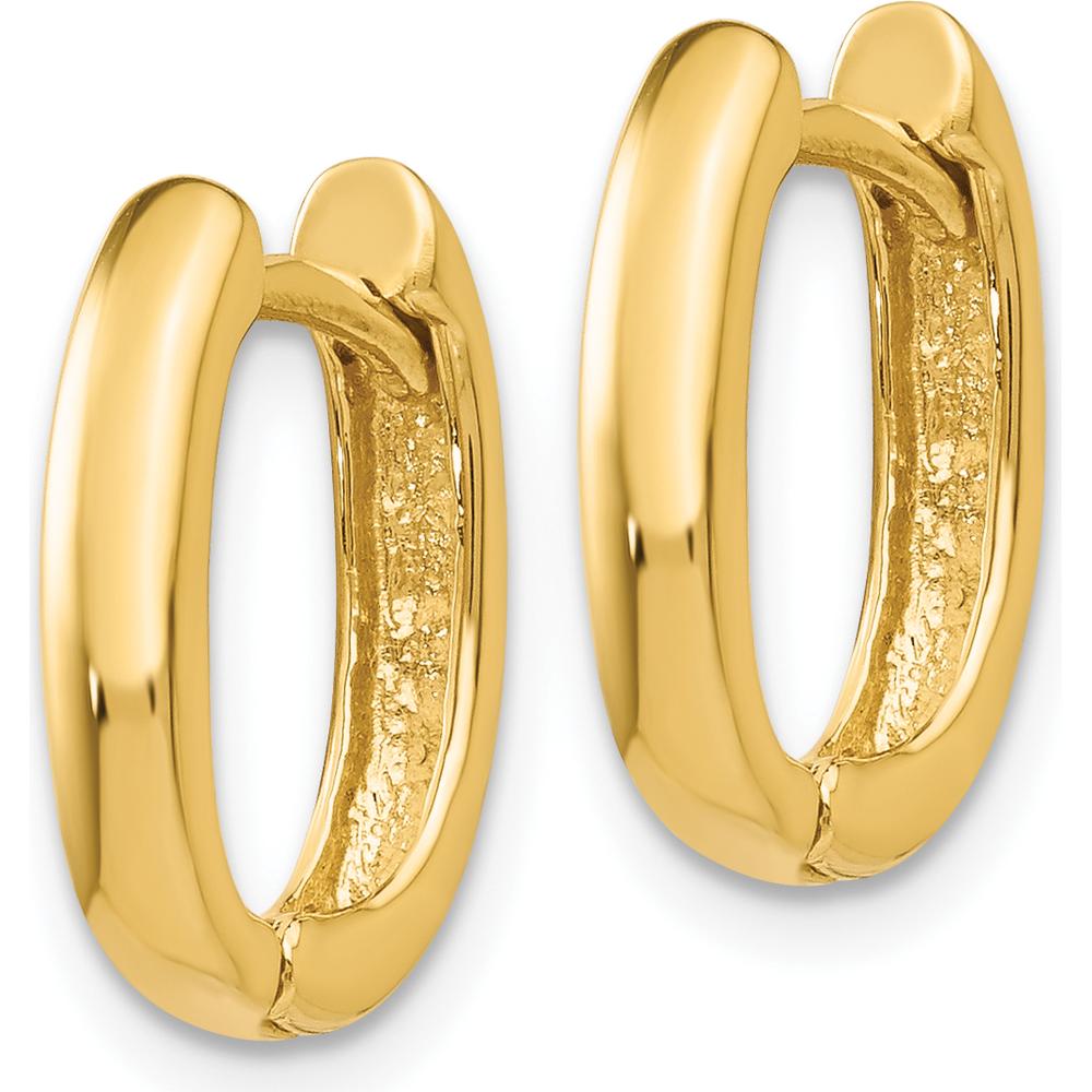 10K Yellow Gold Oval Hinged Hoop Earrings - Polished Finish, 7mm Length, 3mm Width