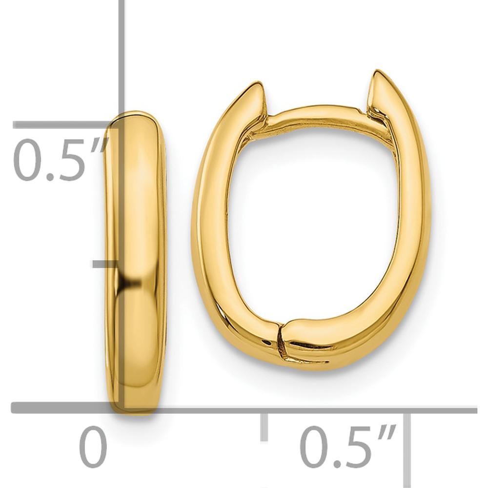 10K Yellow Gold Oval Hinged Hoop Earrings - Polished Finish, 7mm Length, 3mm Width