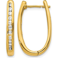 10K Yellow Gold Oval Hinged Hoop Earrings with 0.50 Carat Diamond by Oro Pregiato