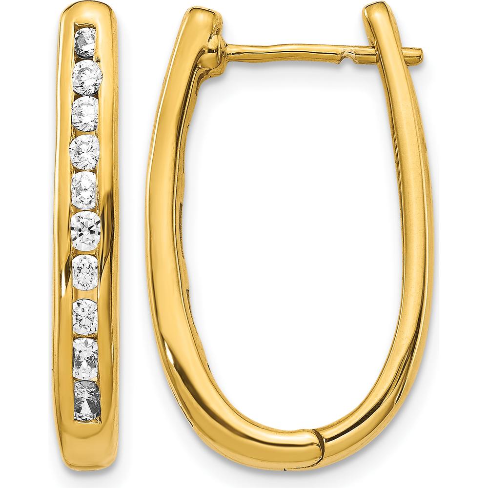 10K Yellow Gold Oval Hinged Hoop Earrings with 0.50 Carat Diamond by Oro Pregiato