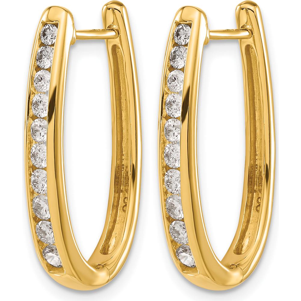10K Yellow Gold Oval Hinged Hoop Earrings with 0.50 Carat Diamond by Oro Pregiato