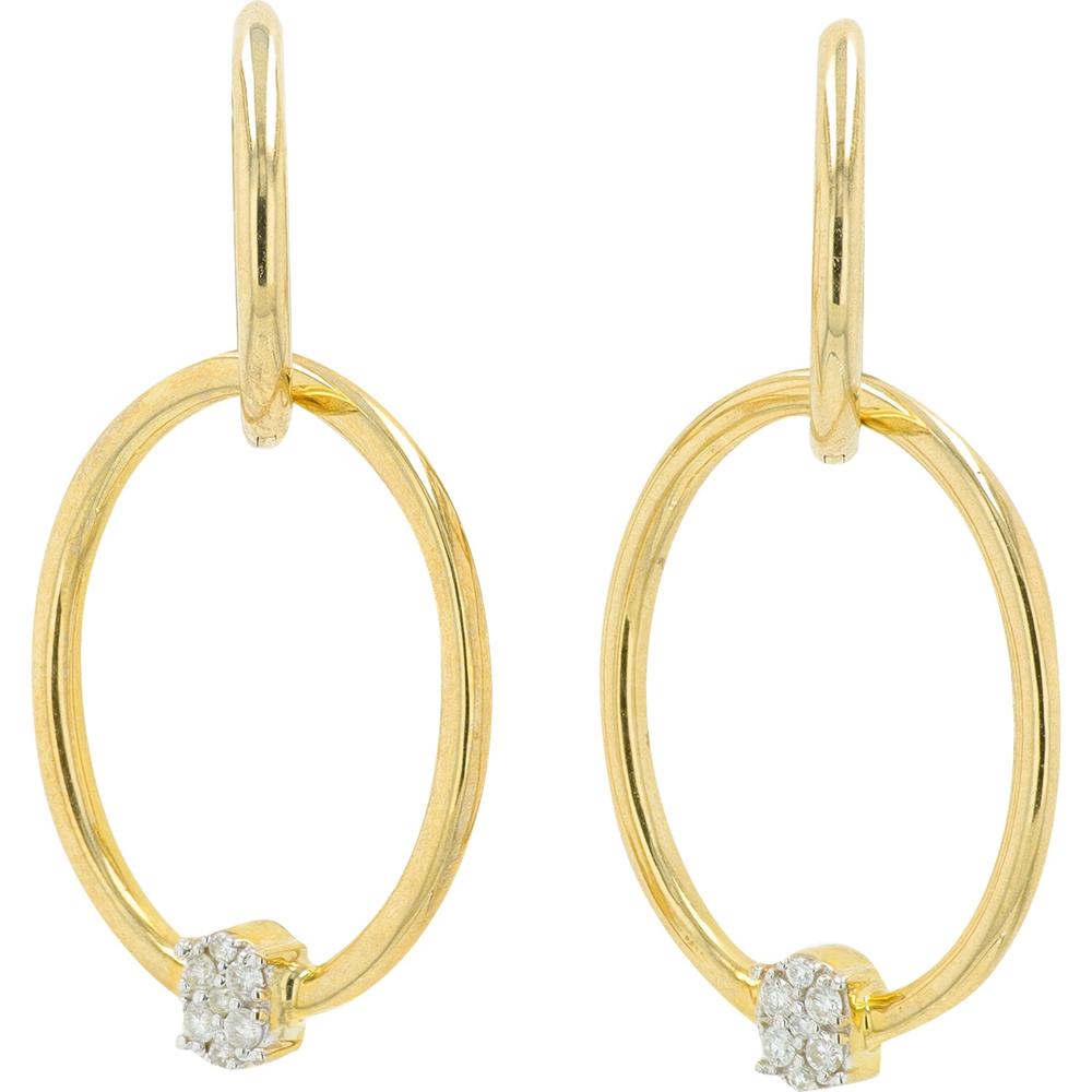 10K Yellow Gold Oval Hoop Dangle Earrings with 0.10 Carat Total Diamond Weight