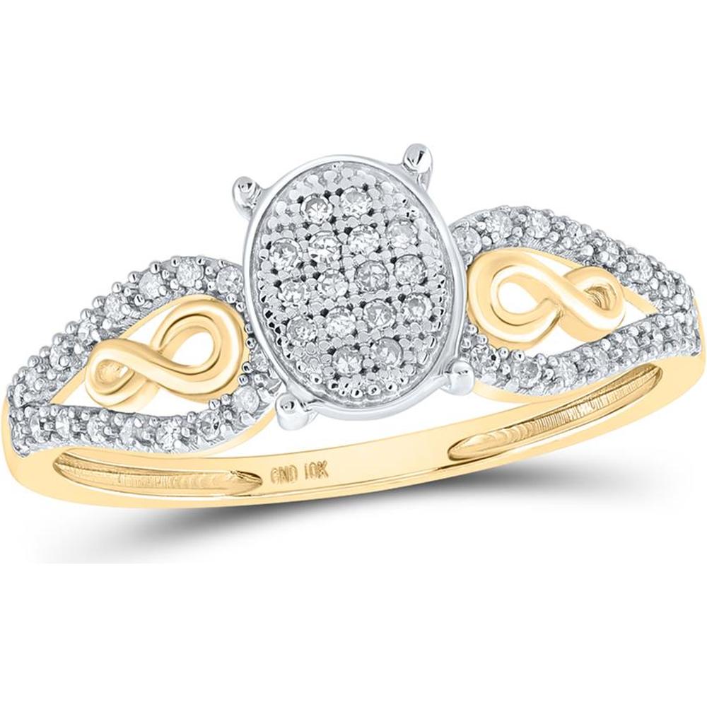 10K Yellow Gold Oval Illusion Ring with Round Diamond Cluster and Infinity Accents - 1/6 Carat Total Diamond Weight