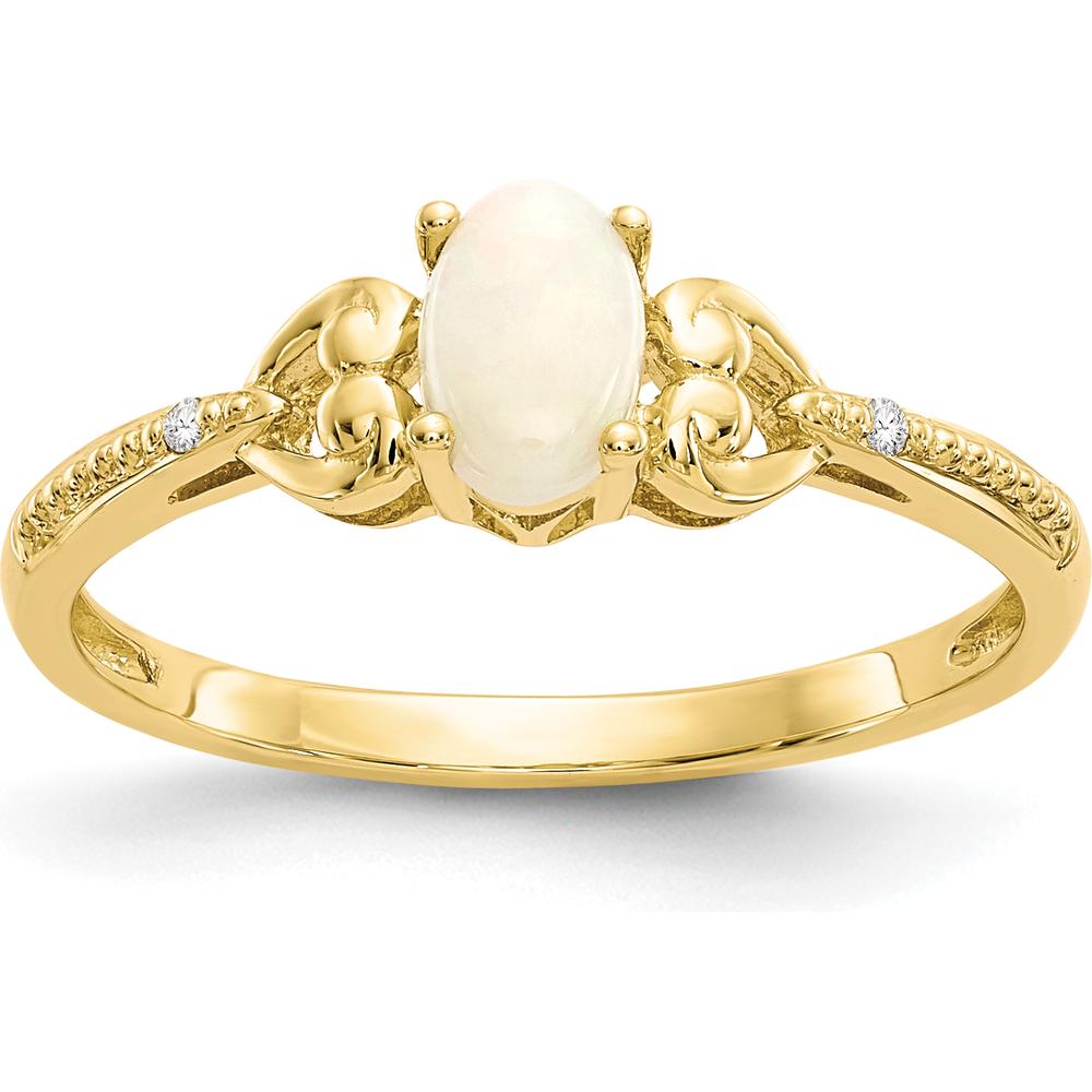 10K Yellow Gold Oval Opal and Round Diamond Ring - 0.55 Carat Opal, 0.01 Carat Total Diamond Weight