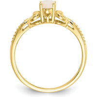 10K Yellow Gold Oval Opal and Round Diamond Ring - 0.55 Carat Opal, 0.01 Carat Total Diamond Weight