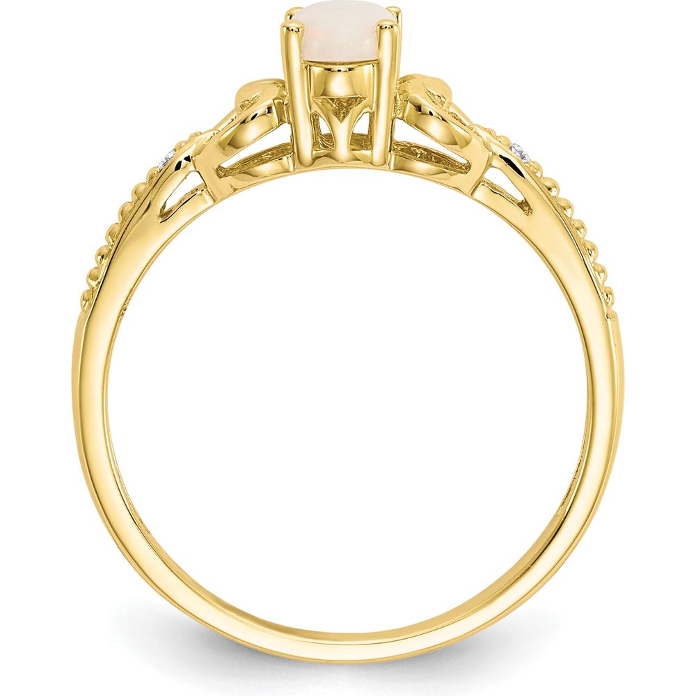 10K Yellow Gold Oval Opal and Round Diamond Ring - 0.55 Carat Opal, 0.01 Carat Total Diamond Weight