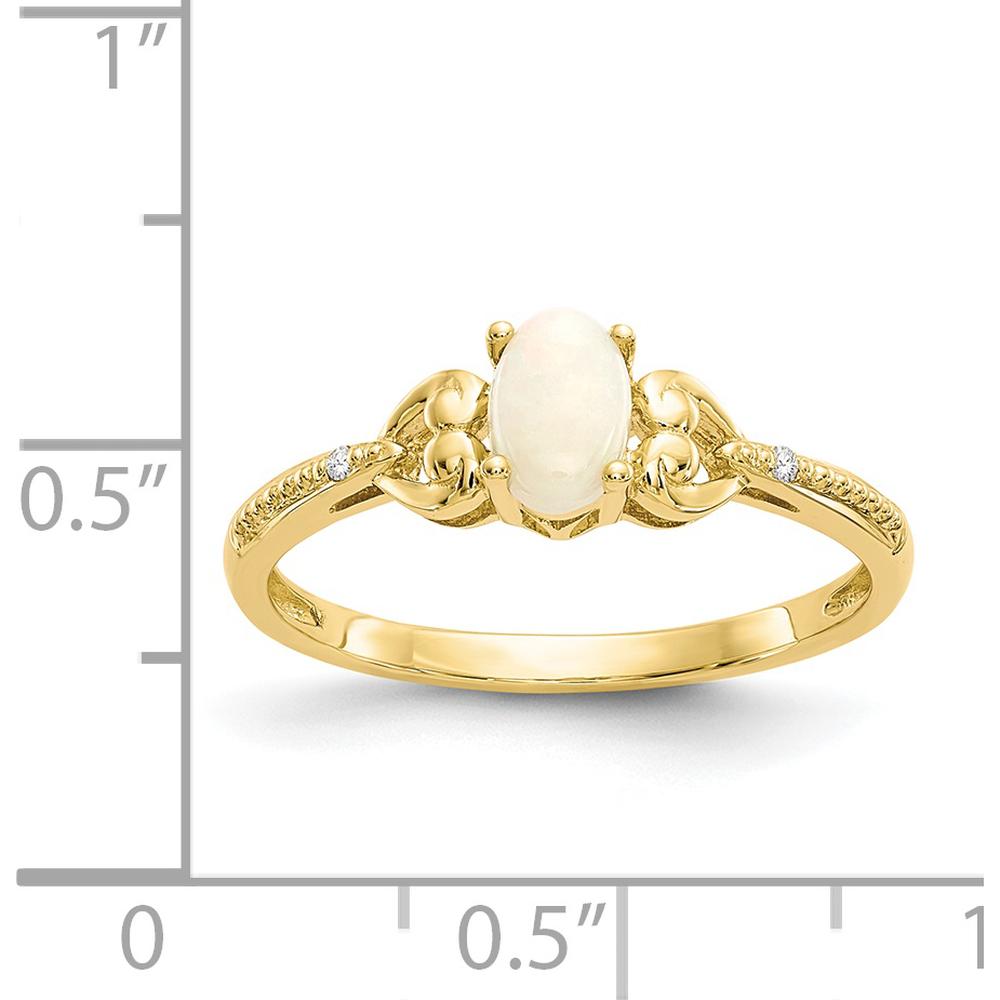 10K Yellow Gold Oval Opal and Round Diamond Ring - 0.55 Carat Opal, 0.01 Carat Total Diamond Weight