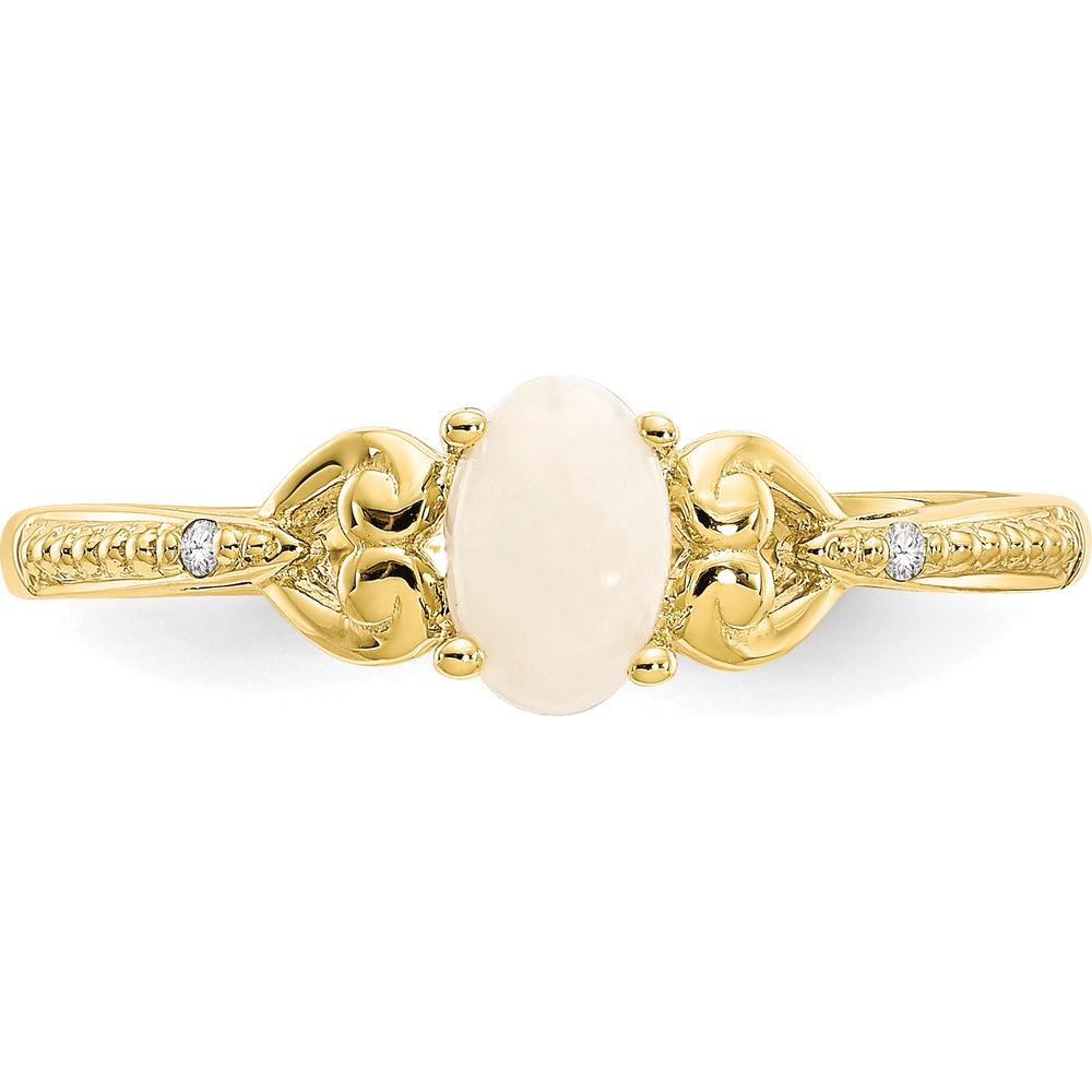 10K Yellow Gold Oval Opal and Round Diamond Ring - 0.55 Carat Opal, 0.01 Carat Total Diamond Weight