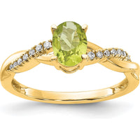 10K Yellow Gold Oval Peridot and Diamond Ring with Twisted Band - 0.725 Carat Total Gem Weight by 0