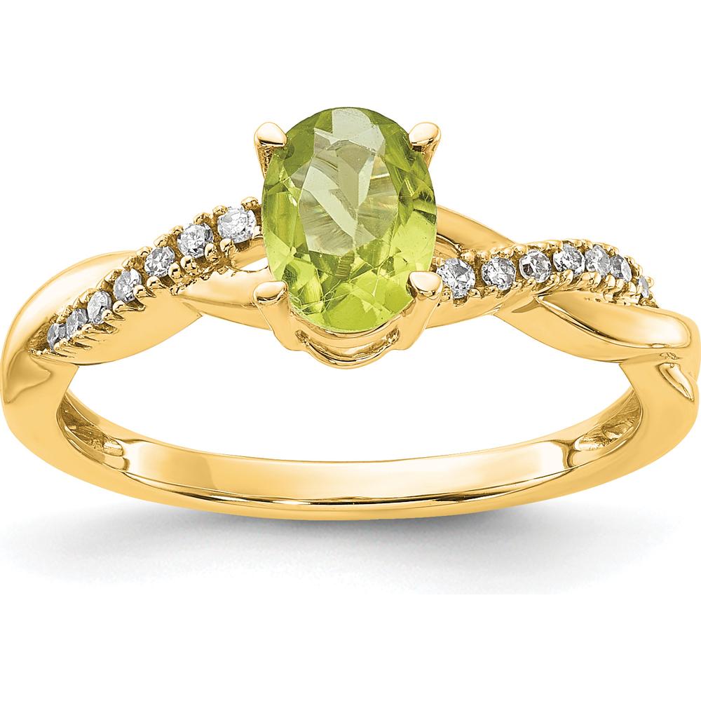 10K Yellow Gold Oval Peridot and Diamond Ring with Twisted Band - 0.725 Carat Total Gem Weight by 0