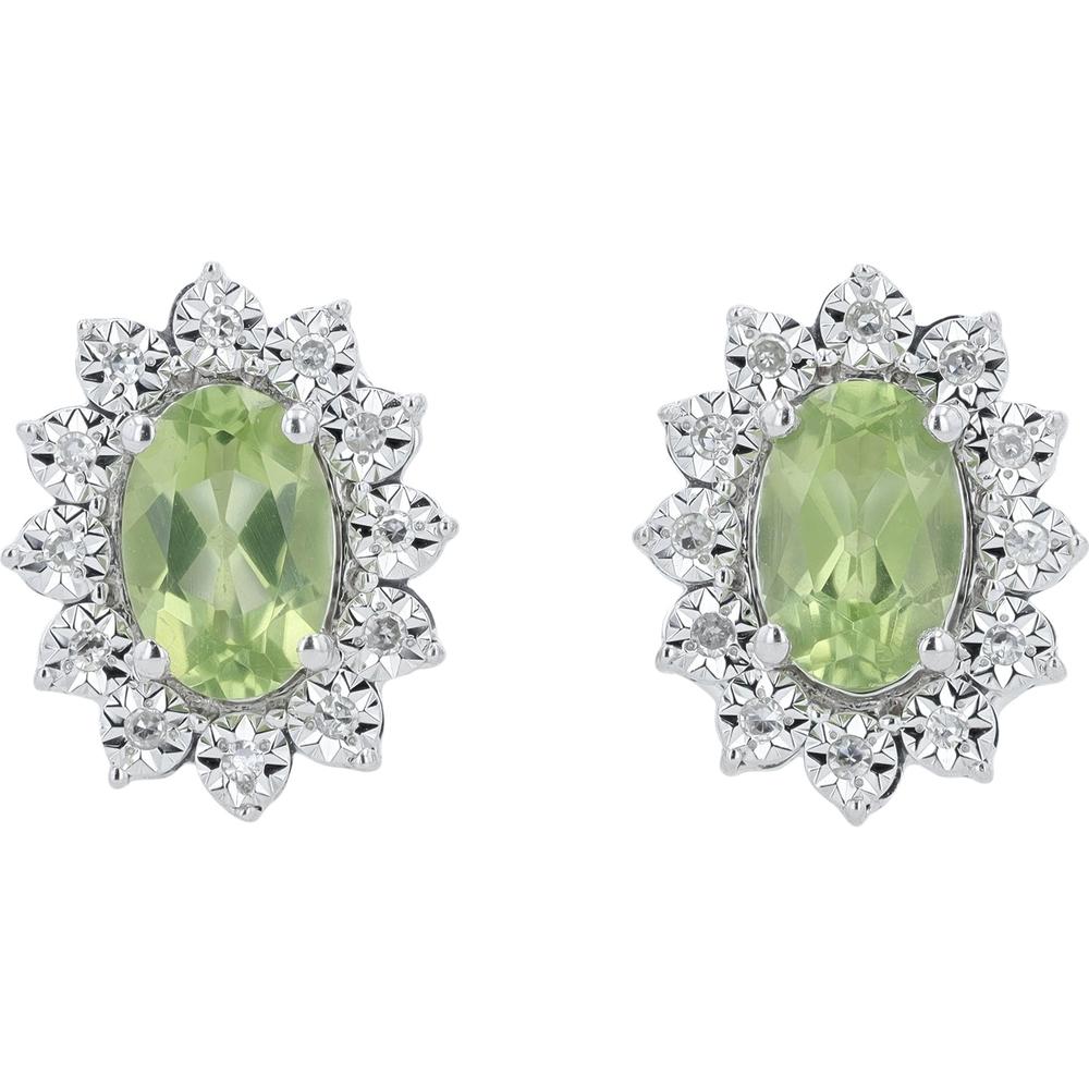 10K Yellow Gold Oval Peridot Stud Earrings with Diamond Halo - 1.00 Carat Total Peridot Weight