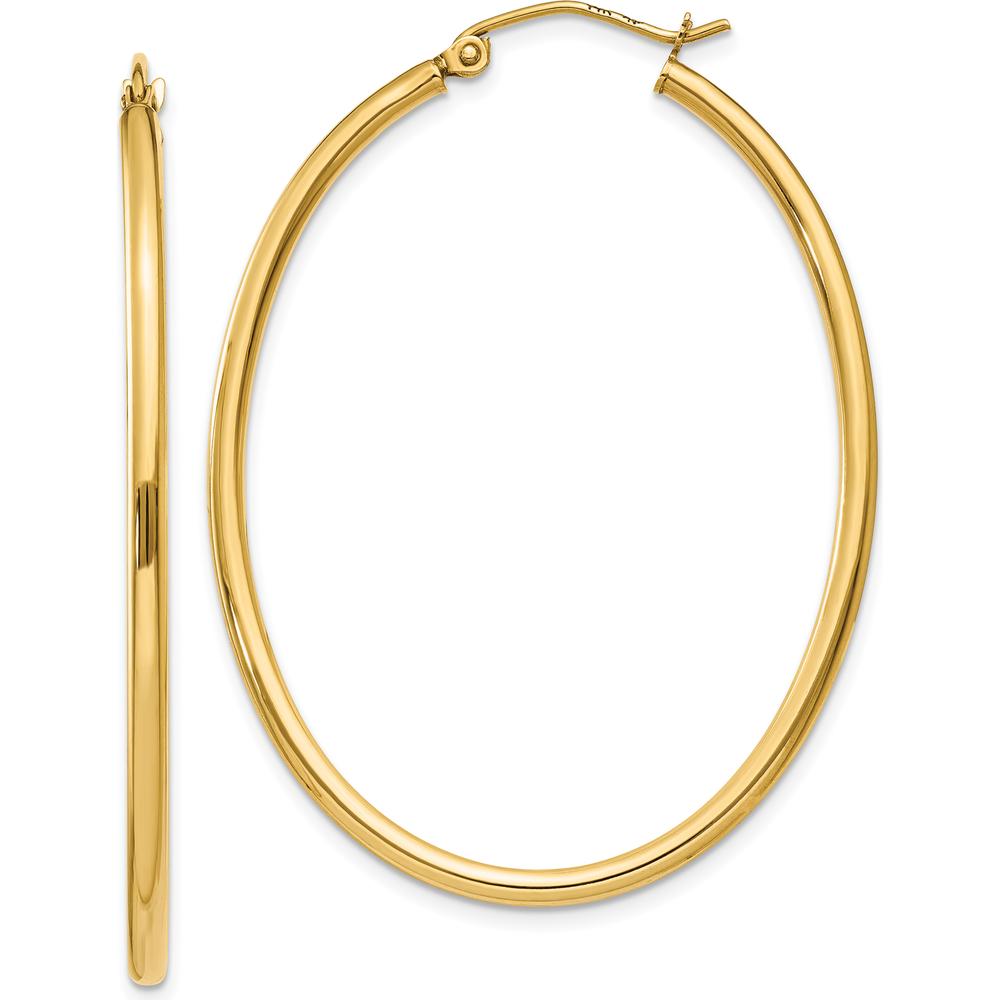 10K Yellow Gold Oval Polished Hoop Earrings - 28mm Length