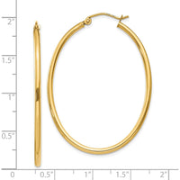 10K Yellow Gold Oval Polished Hoop Earrings - 28mm Length