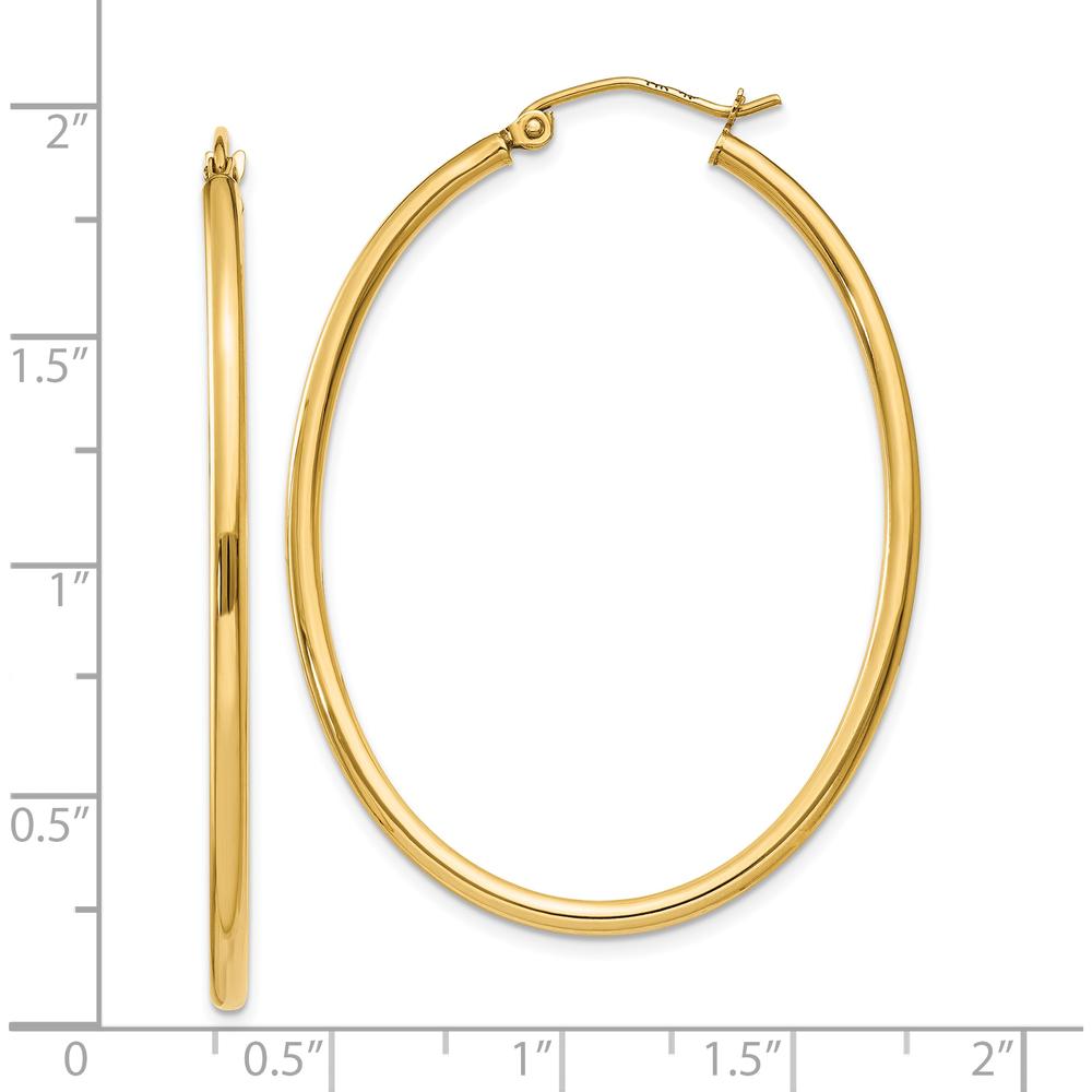 10K Yellow Gold Oval Polished Hoop Earrings - 28mm Length