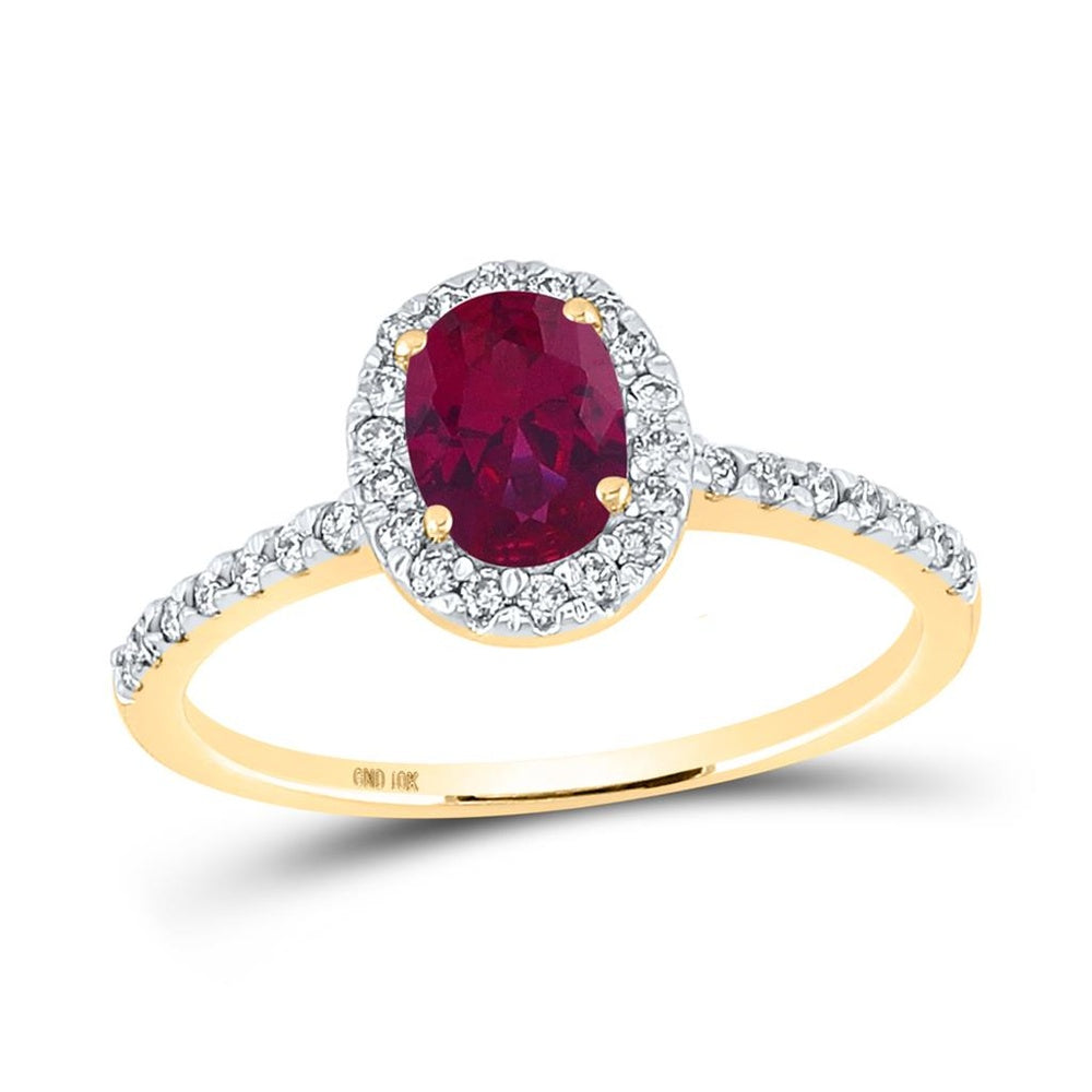 10K Yellow Gold Oval Ruby and Diamond Ring - 1 and 1/4 Carat Total Gemstone Weight