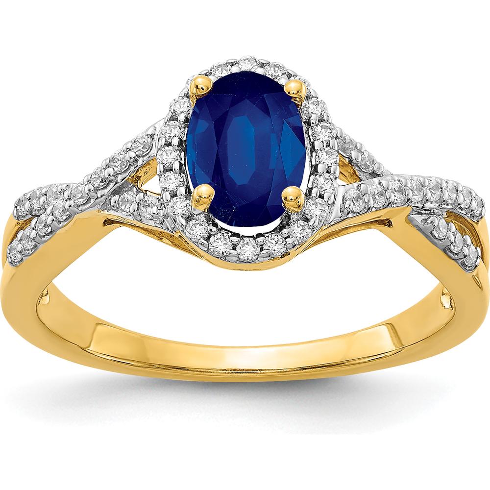 10K Yellow Gold Oval Sapphire and Diamond Halo Ring - 1.0 Carat Total Sapphire Weight, 0.21 Carat Total Diamond Weight by 0