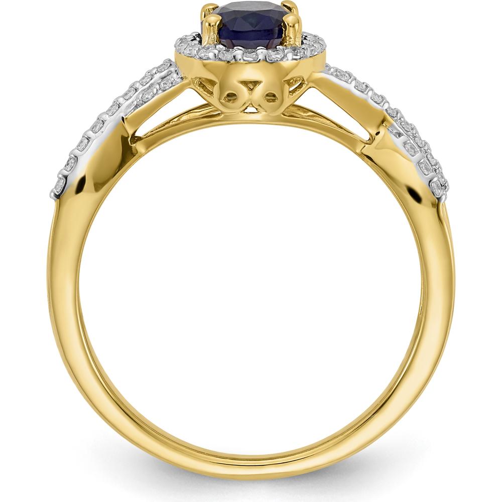 10K Yellow Gold Oval Sapphire and Diamond Halo Ring - 1.0 Carat Total Sapphire Weight, 0.21 Carat Total Diamond Weight by 0