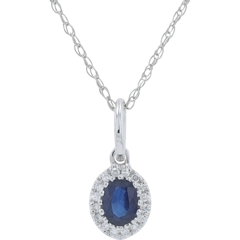 10K Yellow Gold Oval Sapphire Halo Pendant Necklace with Diamond Accents - 0.65 to 0.75 Carat Total Gemstone Weight