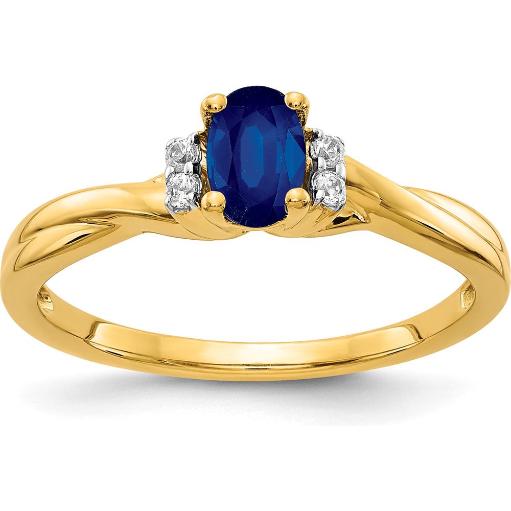 10K Yellow Gold Oval Sapphire Ring with Round Diamonds - 0.6 Carat Sapphire, 0.048 Carat Diamonds by 0