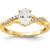10K Yellow Gold Oval White Topaz and Diamond Ring - 0.725 Carat Total Topaz Weight by 0