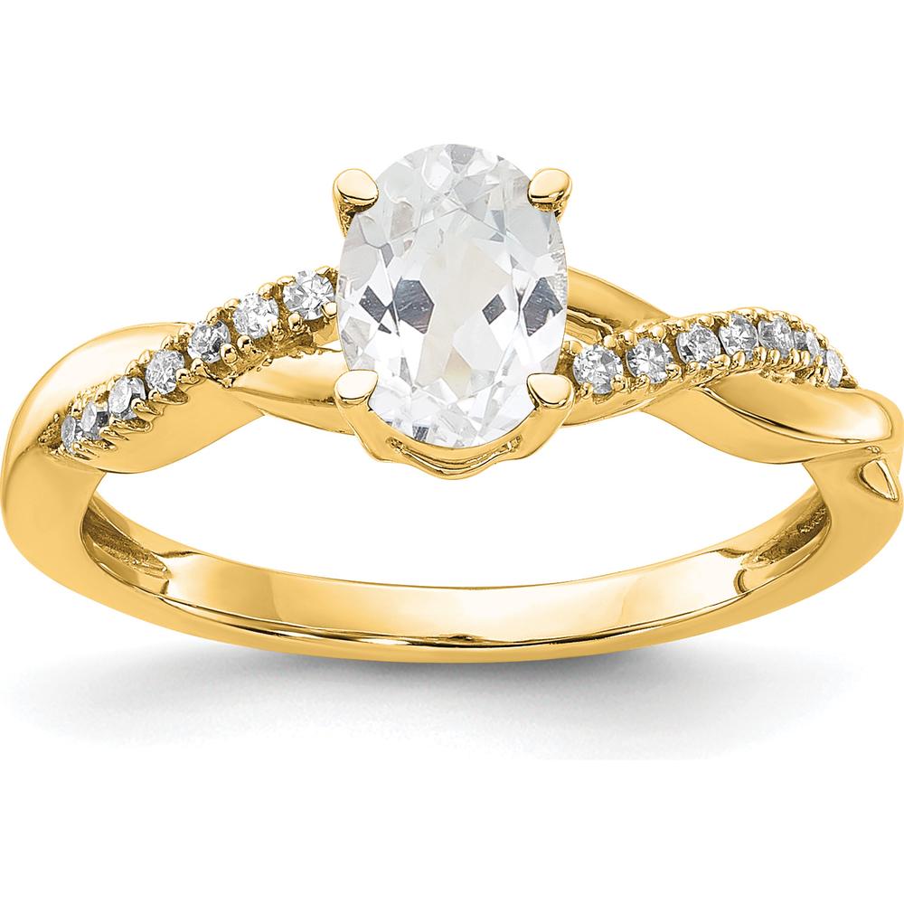 10K Yellow Gold Oval White Topaz and Diamond Ring - 0.725 Carat Total Topaz Weight by 0