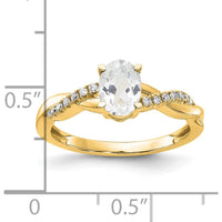 10K Yellow Gold Oval White Topaz and Diamond Ring - 0.725 Carat Total Topaz Weight by 0