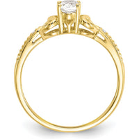 10K Yellow Gold Oval White Topaz and Round Diamond Ring - 0.55 Carat Total White Topaz, 0.01 Carat Total Diamond Weight