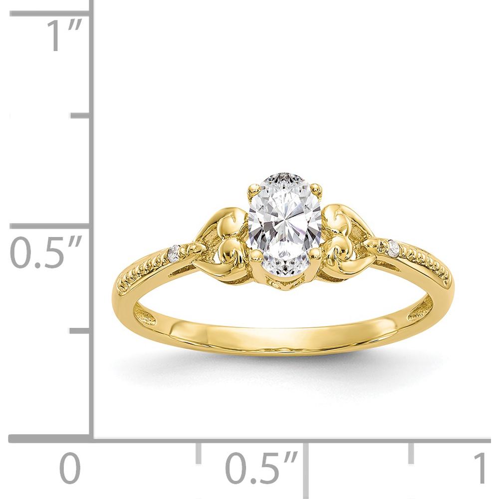 10K Yellow Gold Oval White Topaz and Round Diamond Ring - 0.55 Carat Total White Topaz, 0.01 Carat Total Diamond Weight