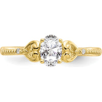 10K Yellow Gold Oval White Topaz and Round Diamond Ring - 0.55 Carat Total White Topaz, 0.01 Carat Total Diamond Weight