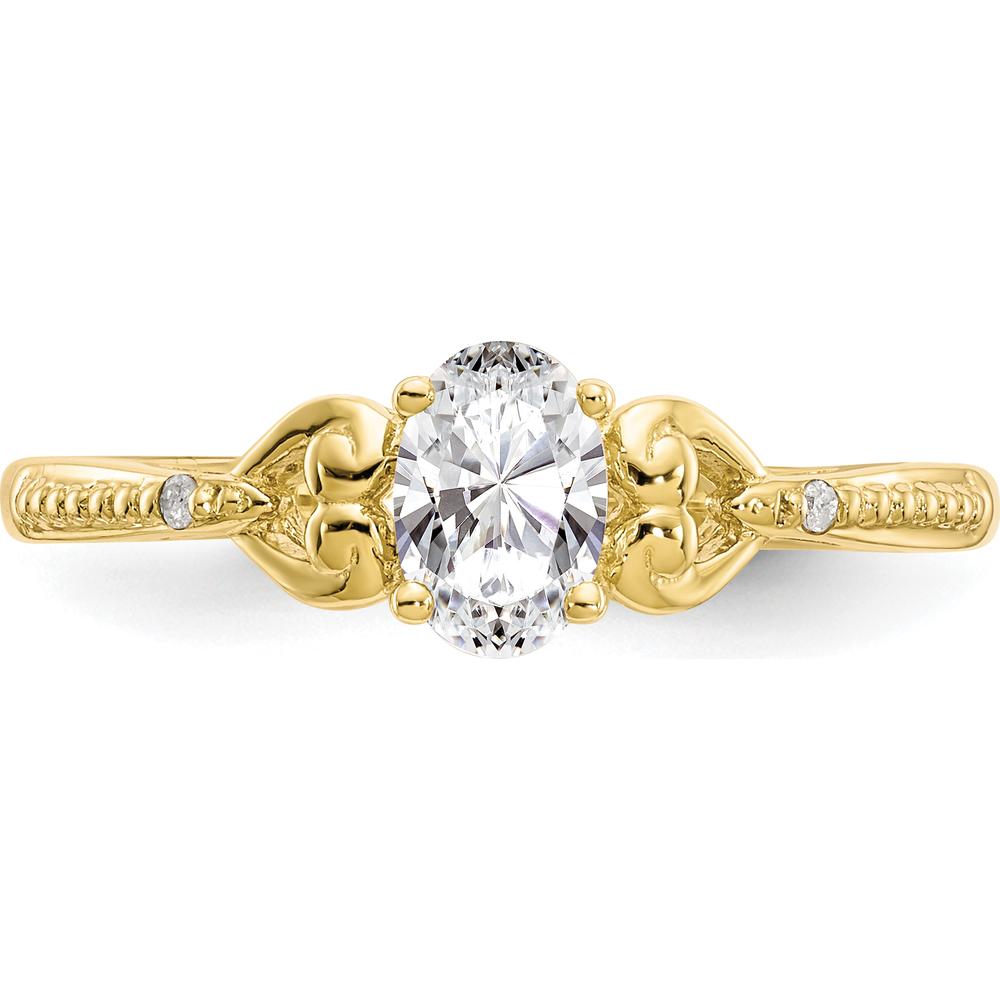 10K Yellow Gold Oval White Topaz and Round Diamond Ring - 0.55 Carat Total White Topaz, 0.01 Carat Total Diamond Weight