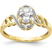 10K Yellow Gold Oval White Topaz Ring with Diamond Accents - 0.707 Carat White Topaz, 0.01 Carat Diamond Total Weight