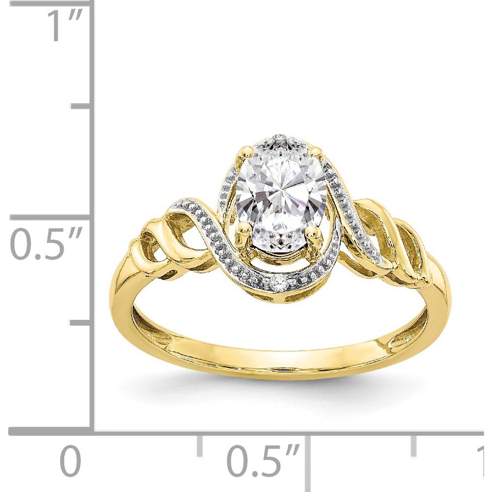 10K Yellow Gold Oval White Topaz Ring with Diamond Accents - 0.707 Carat White Topaz, 0.01 Carat Diamond Total Weight