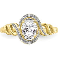 10K Yellow Gold Oval White Topaz Ring with Diamond Accents - 0.707 Carat White Topaz, 0.01 Carat Diamond Total Weight