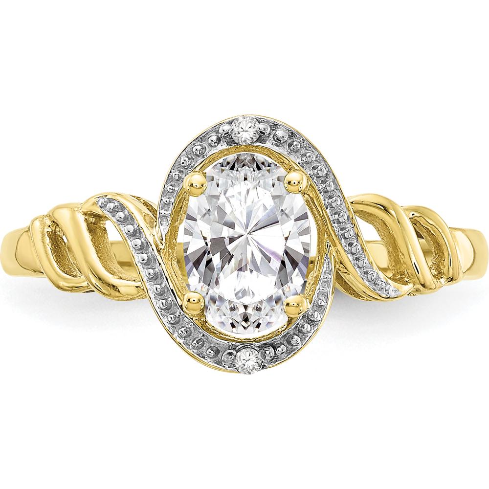 10K Yellow Gold Oval White Topaz Ring with Diamond Accents - 0.707 Carat White Topaz, 0.01 Carat Diamond Total Weight