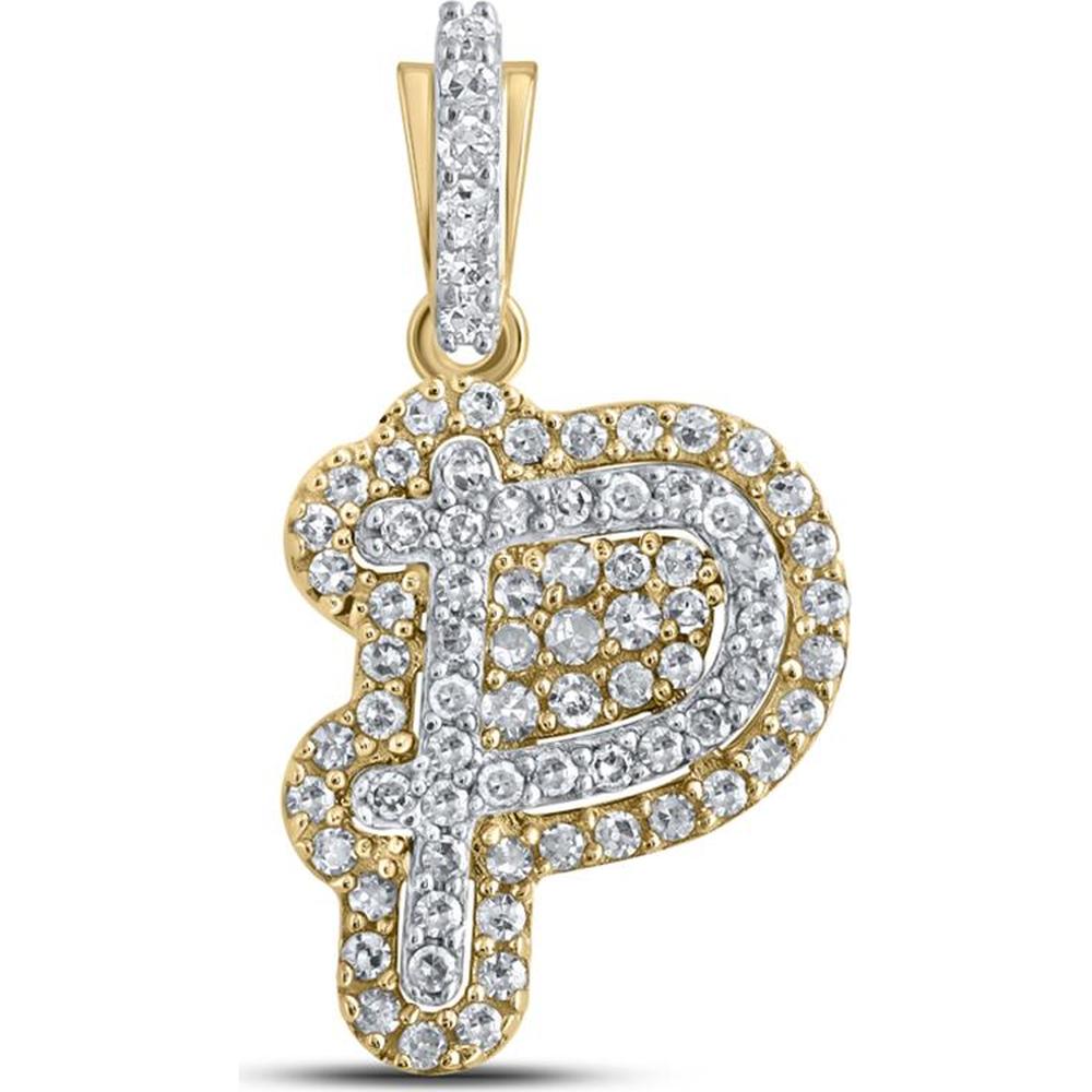 10K Yellow Gold "P" Initial Pendant with Prong-Set Round Diamonds - 0.20 Carat Total Diamond Weight