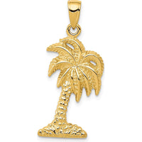 10K Yellow Gold Palm Tree Pendant - Tropical Beach Charm