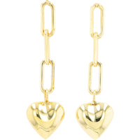 10K Yellow Gold Paperclip Chain Heart Drop Earrings - 2.15 Grams Total Weight
