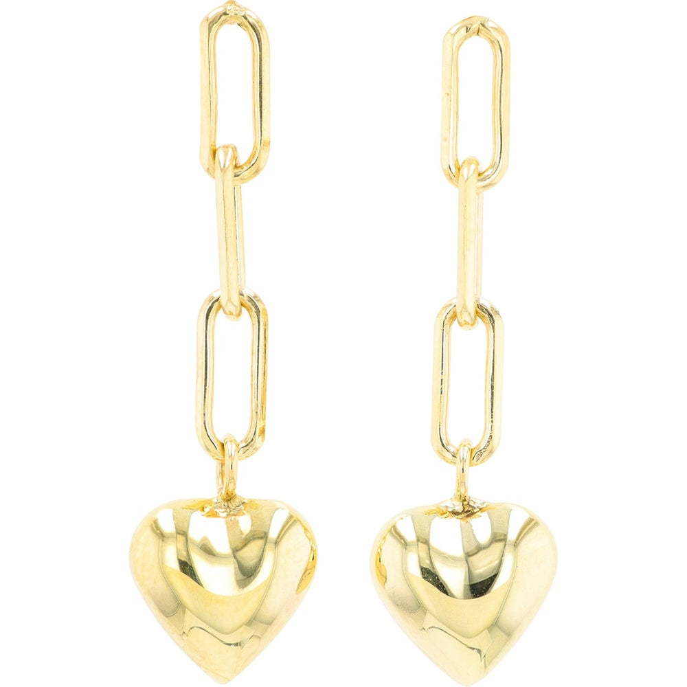 10K Yellow Gold Paperclip Chain Heart Drop Earrings - 2.15 Grams Total Weight