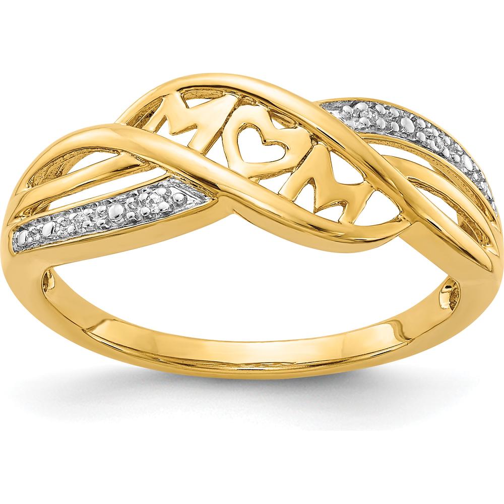 10K Yellow Gold Pave Diamond MOM Ring with Rhodium Accents by 0