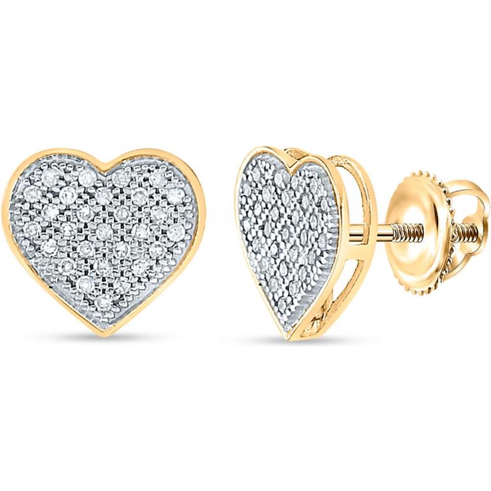 10K Yellow Gold Pavé Heart Diamond Stud Earrings - 0.16 Carat Total Diamond Weight