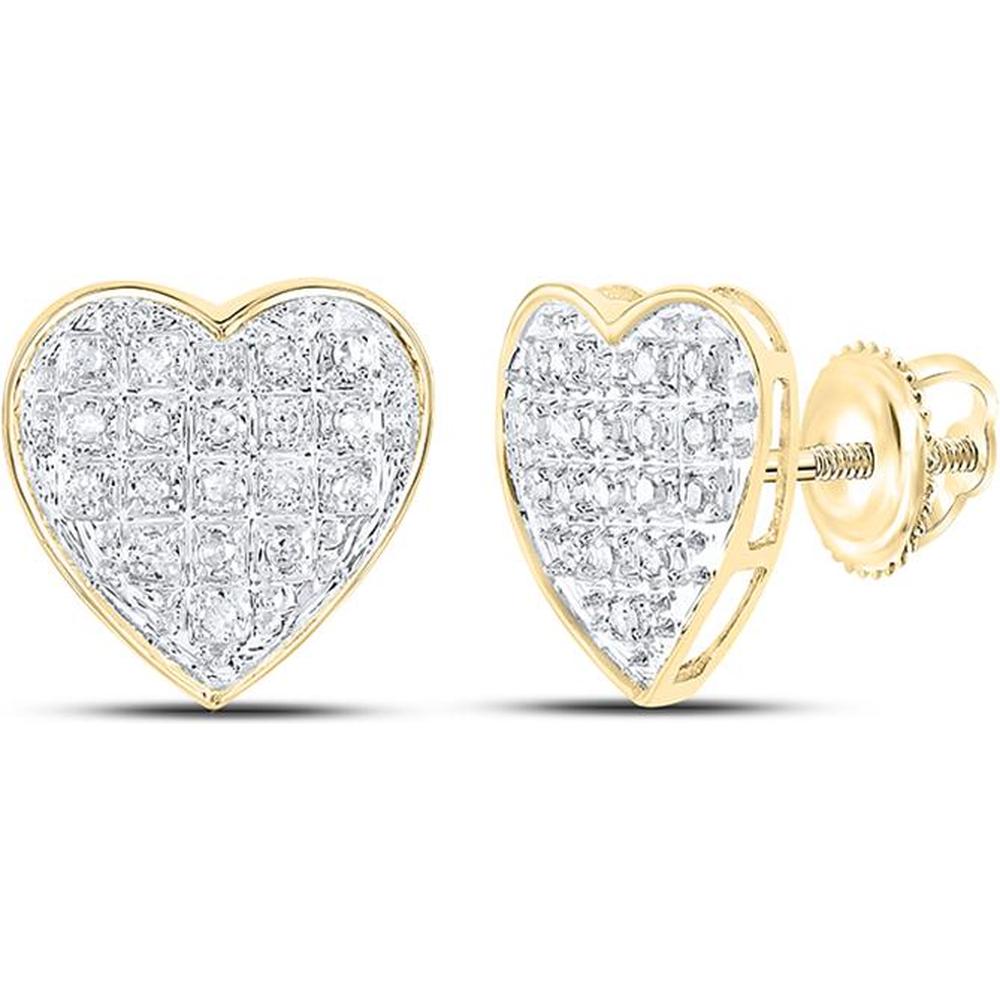 10K Yellow Gold Pavé Heart Diamond Stud Earrings with Round Diamonds - 0.10 Carat Total Diamond Weight