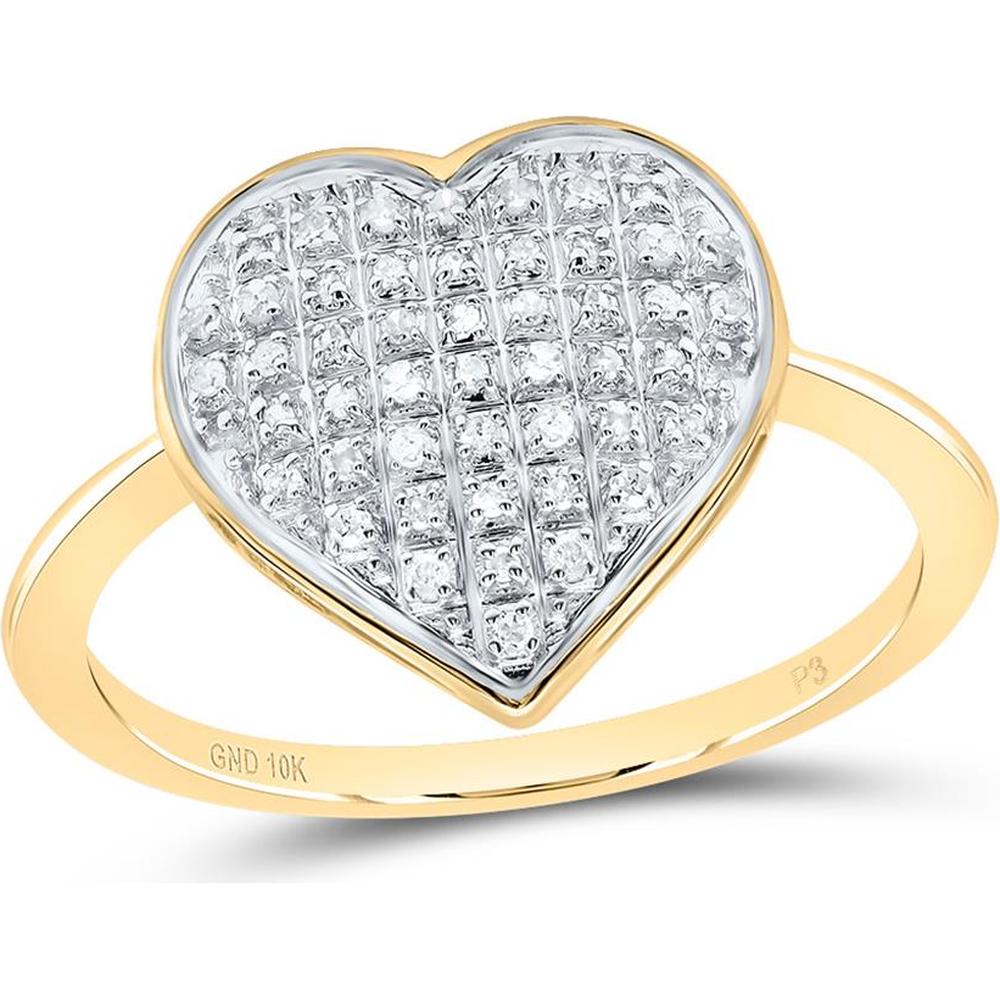 10K Yellow Gold Pavé Heart Ring with Round Diamonds - 1/6 Carat Total Diamond Weight