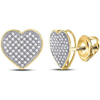 10K Yellow Gold Pavé Heart Stud Earrings with Round Diamonds - 0.33 Carat Total Diamond Weight
