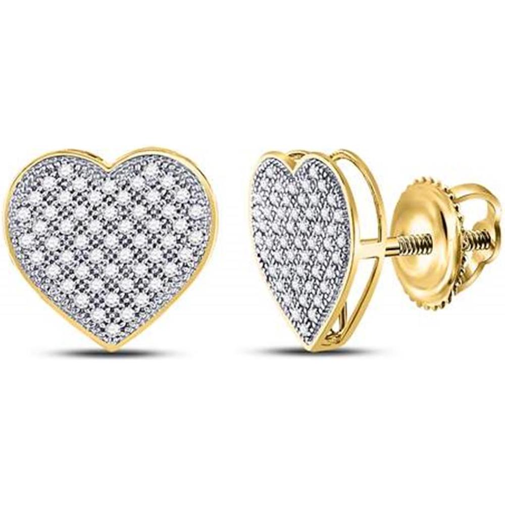 10K Yellow Gold Pavé Heart Stud Earrings with Round Diamonds - 0.33 Carat Total Diamond Weight