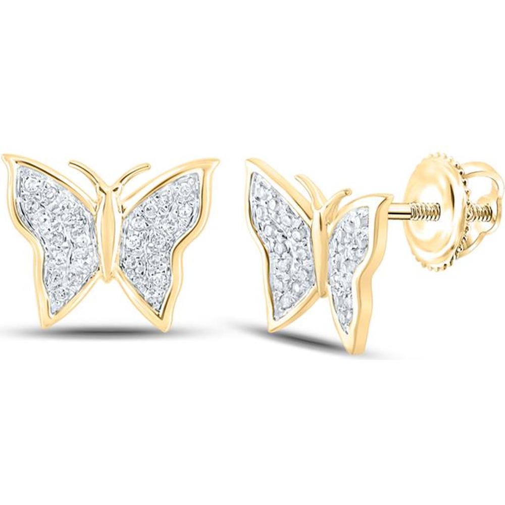 10K Yellow Gold Pavé-Set Diamond Butterfly Stud Earrings - 1/8 Carat Total Diamond Weight