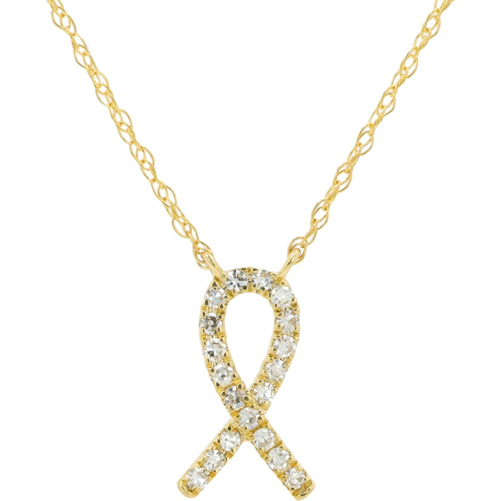 10K Yellow Gold Pavé-Set Diamond Ribbon Pendant Necklace - 0.10 Carat Total Diamond Weight