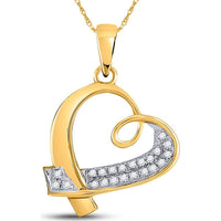 10K Yellow Gold Pavé-Set Round Diamond Heart Pendant - 0.10 Carat Total Diamond Weight